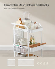 White 3 Tier Metal Mesh Storage Trolley on Wheels for Home or Office by Songmics