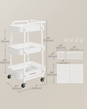 White 3 Tier Metal Mesh Storage Trolley on Wheels for Home or Office by Songmics