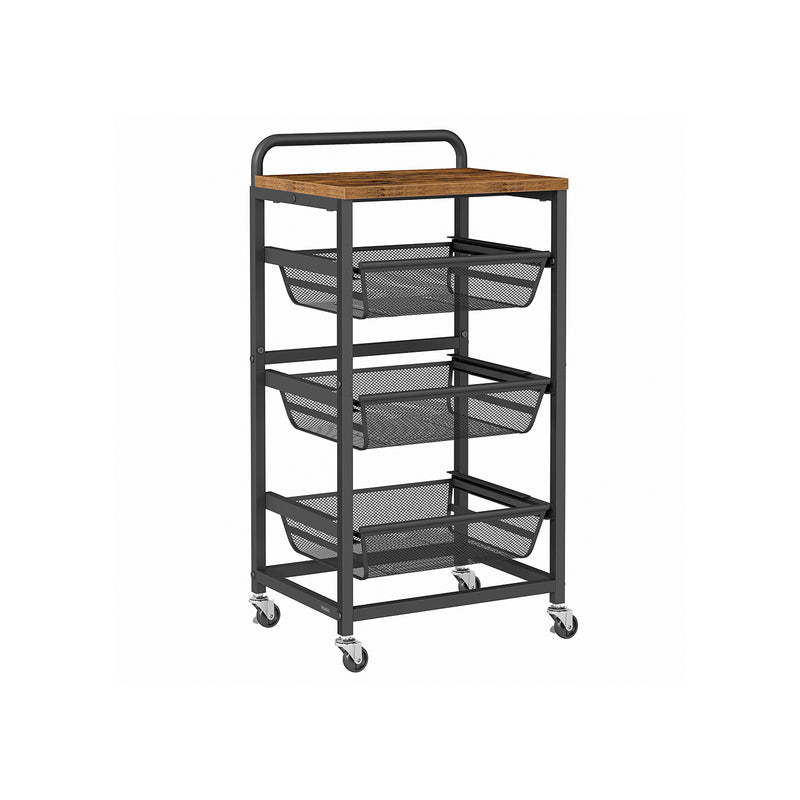Storage Trolley with Pull Out Baskets Handle and Lockable Wheels for Home Organisation by Vasagle