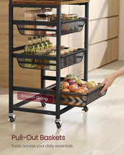 Storage Trolley with Pull Out Baskets Handle and Lockable Wheels for Home Organisation by Vasagle