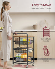 Storage Trolley with Pull Out Baskets Handle and Lockable Wheels for Home Organisation by Vasagle
