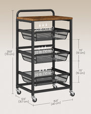 Storage Trolley with Pull Out Baskets Handle and Lockable Wheels for Home Organisation by Vasagle