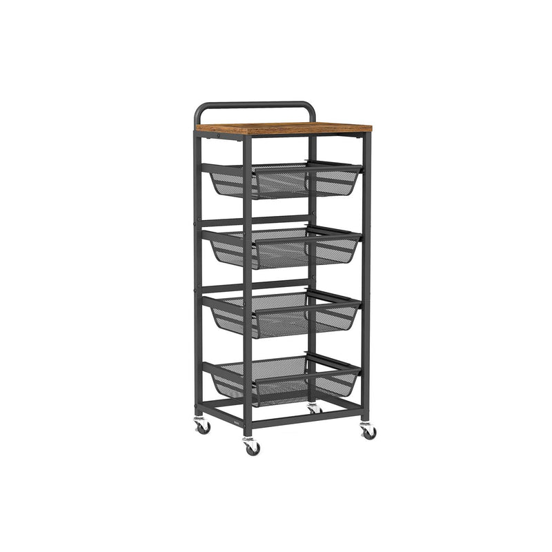 Storage Trolley with Wheels Handle and Removable Wire Baskets for Home Organisation by Vasagle