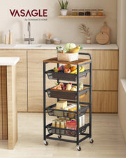 Storage Trolley with Wheels Handle and Removable Wire Baskets for Home Organisation by Vasagle