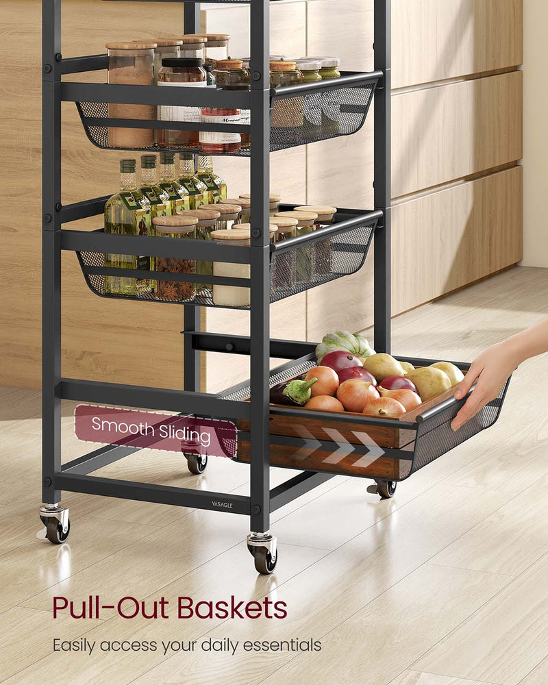 Storage Trolley with Wheels Handle and Removable Wire Baskets for Home Organisation by Vasagle