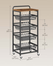 Storage Trolley with Wheels Handle and Removable Wire Baskets for Home Organisation by Vasagle