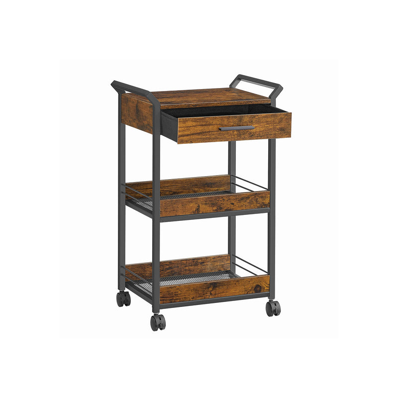 Industrial 3 Tier Rolling Storage Trolley with Drawer and Shelves For Kitchen by Vasagle