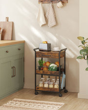 Industrial 3 Tier Rolling Storage Trolley with Drawer and Shelves For Kitchen by Vasagle