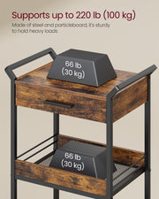 Industrial 3 Tier Rolling Storage Trolley with Drawer and Shelves For Kitchen by Vasagle