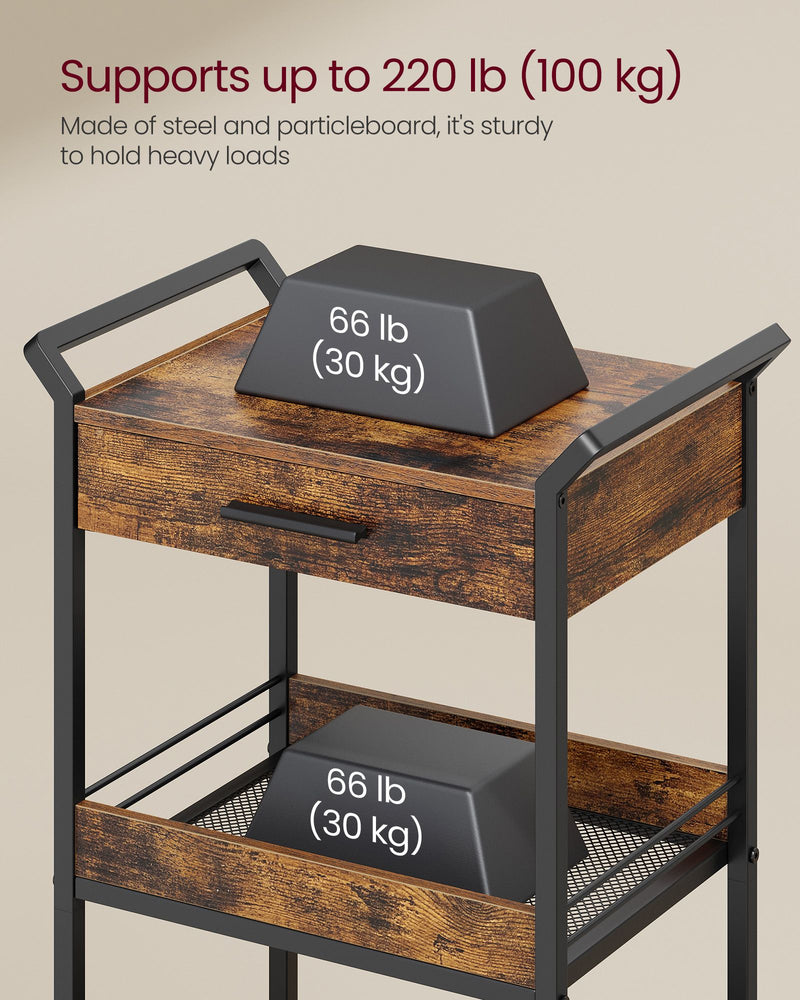 Industrial 3 Tier Rolling Storage Trolley with Drawer and Shelves For Kitchen by Vasagle