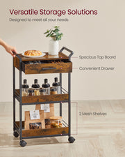 Industrial 3 Tier Rolling Storage Trolley with Drawer and Shelves For Kitchen by Vasagle