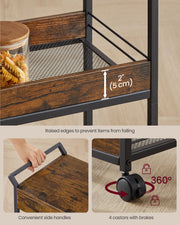 Industrial 3 Tier Rolling Storage Trolley with Drawer and Shelves For Kitchen by Vasagle