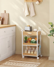 3 Tier Rolling Storage Trolley with Drawer For Kitchen by Vasagle, Oak and White