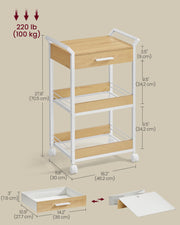 3 Tier Rolling Storage Trolley with Drawer For Kitchen by Vasagle, Oak and White