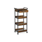4 Tier Rolling Storage Trolley with Rustic Brown Shelves and Black Frame by Vasagle
