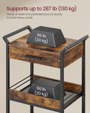 4 Tier Rolling Storage Trolley with Rustic Brown Shelves and Black Frame by Vasagle