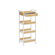 4 Tier Rolling Storage Trolley with Wood Shelves in Golden Oak and White by Vasagle