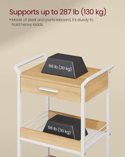 4 Tier Rolling Storage Trolley with Wood Shelves in Golden Oak and White by Vasagle