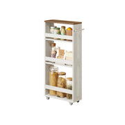Slim 4 Tier Kitchen Storage Trolley with Wheels Rustic White and Brown by Vasagle