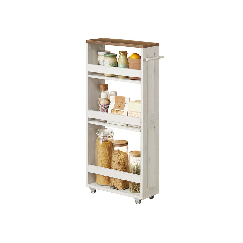 Slim 4 Tier Kitchen Storage Trolley with Wheels Rustic White and Brown by Vasagle