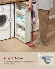 Slim 4 Tier Kitchen Storage Trolley with Wheels Rustic White and Brown by Vasagle