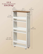Slim 4 Tier Kitchen Storage Trolley with Wheels Rustic White and Brown by Vasagle