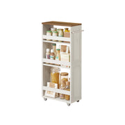 4 Tier Slim Kitchen Storage Trolley with Wheels Rustic White and Brown by Vasagle