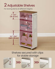 4 Tier Slim Kitchen Storage Trolley with Wheels Rustic White and Brown by Vasagle