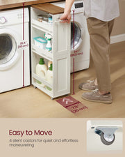 4 Tier Slim Kitchen Storage Trolley with Wheels Rustic White and Brown by Vasagle