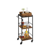 Rustic Brown and Black 3 Tier Kitchen Serving Trolley with Removable Tray by Vasagle