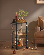 Rustic Brown and Black 3 Tier Kitchen Serving Trolley with Removable Tray by Vasagle