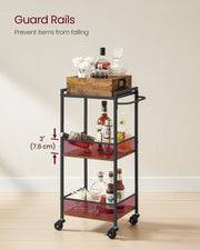Rustic Brown and Black 3 Tier Kitchen Serving Trolley with Removable Tray by Vasagle