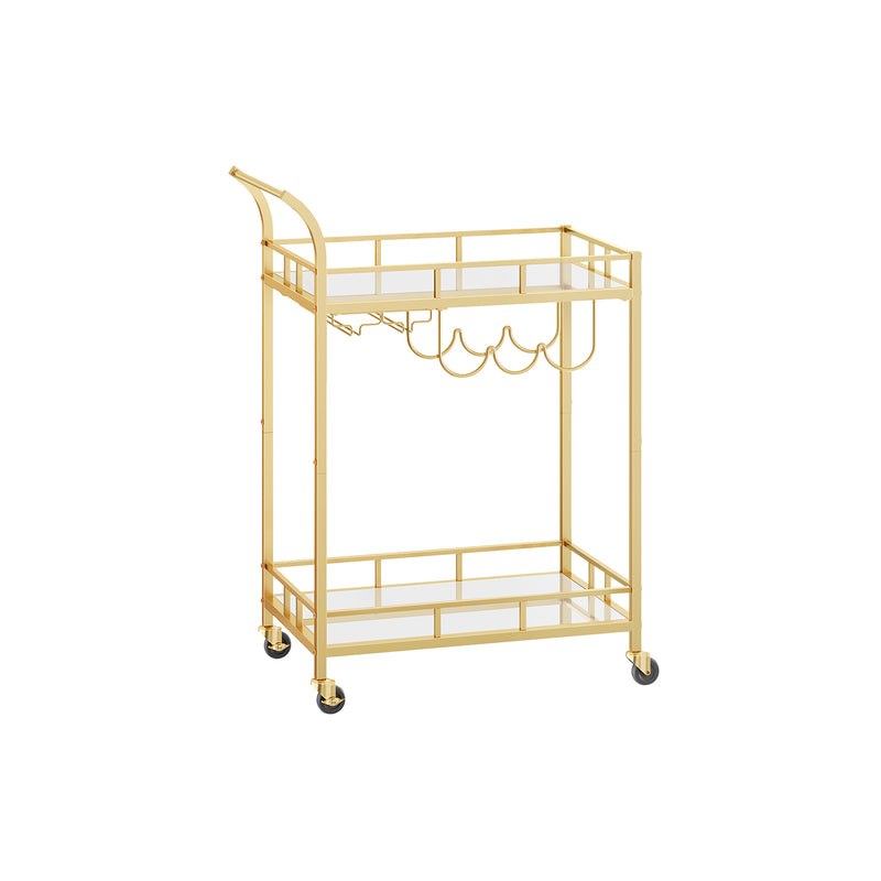 Gold Drinks Trolley with Wheels and Glass Shelves for Home or Bar by Vasagle