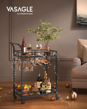 Black Drinks Trolley with Wheels and Two Shelves for Home or Bar Use by Vasagle