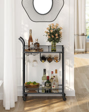 Black Drinks Trolley with Wheels and Two Shelves for Home or Bar Use by Vasagle