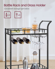 Black Drinks Trolley with Wheels and Two Shelves for Home or Bar Use by Vasagle