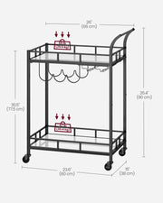 Black Drinks Trolley with Wheels and Two Shelves for Home or Bar Use by Vasagle