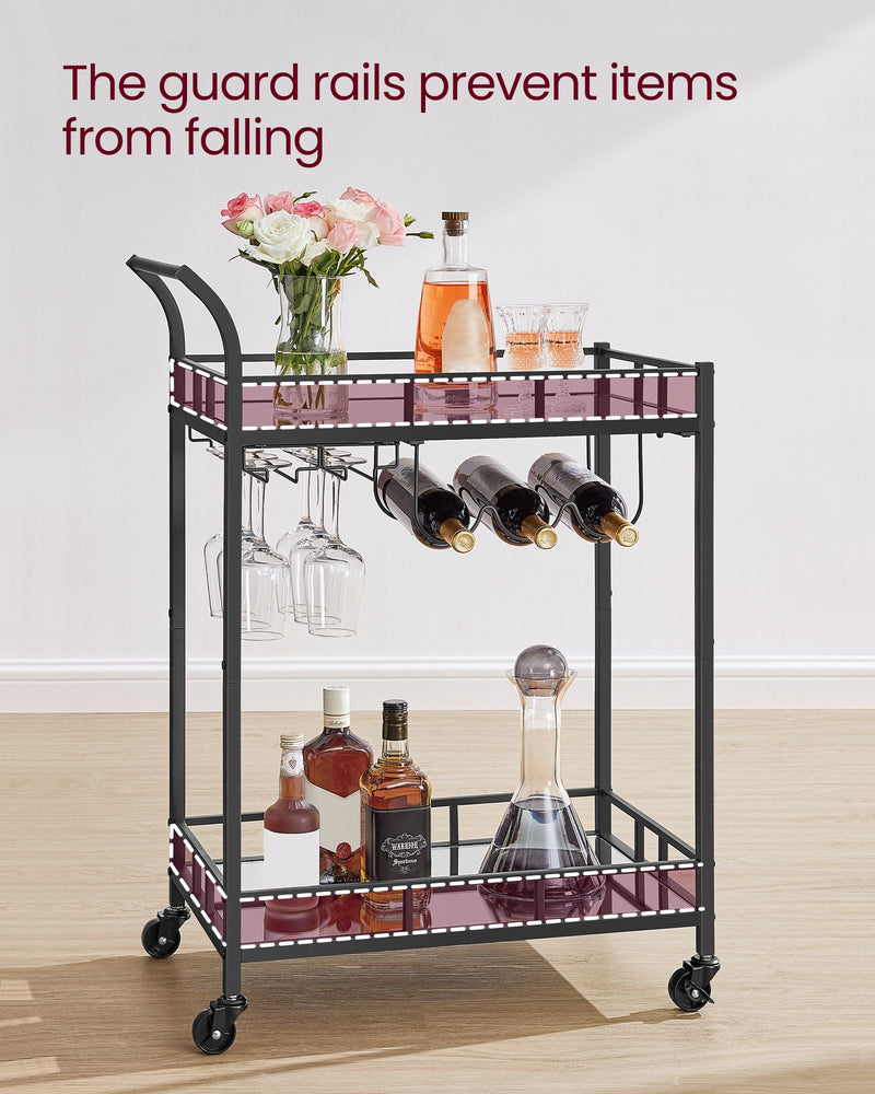 Black Drinks Trolley with Wheels and Two Shelves for Home or Bar Use by Vasagle