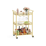 Gold 3 Tier Drinks Trolley with Wheels and Handles for Serving and Storage by Vasagle
