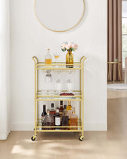 Gold 3 Tier Drinks Trolley with Wheels and Handles for Serving and Storage by Vasagle