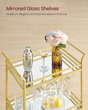 Gold 3 Tier Drinks Trolley with Wheels and Handles for Serving and Storage by Vasagle