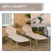 Set of 2 Foldable Sun Loungers With Adjustable Backrest and Sun Shade For Garden or Beach
