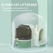 2 in 1 Enclosed Cat Litter Box With Drawer Tray Scoop and Easy Access Top, Green