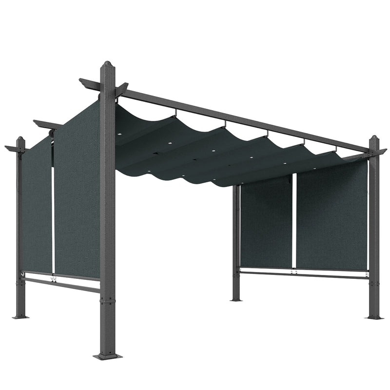 Retractable Garden Pergola with Adjustable Roof and Privacy Sides for Year Round Shelter Dark Grey