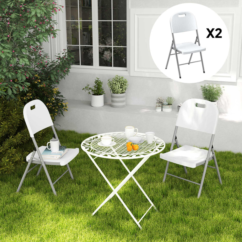 Set of Two Foldable Outdoor Chairs in White for Garden or Camping by Outsunny