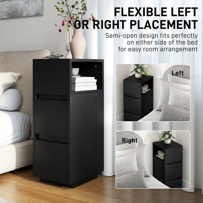 Slim Bedside Table with Drawers and Open Shelf for Small Bedrooms