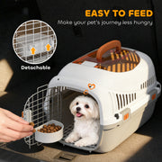 Plastic Pet Carrier with Secure Steel Door and Feeding Bowl for Cats and Small Dogs Grey