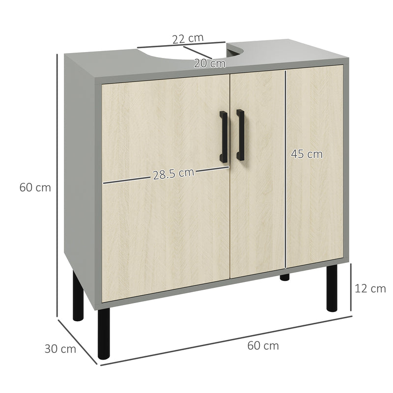 Under Sink Bathroom Cabinet with Double Doors and Shelves for Extra Storage Natural