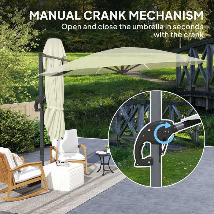 Cream 3m Cantilever Garden Parasol with Solar Lights Crank Handle and 360 Rotation by Outsunny