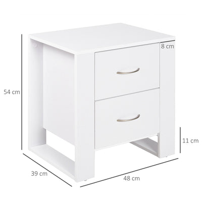 Set of 2 Bedside Tables with Drawers and Raised Base for Bedroom or Lounge White AOSOM